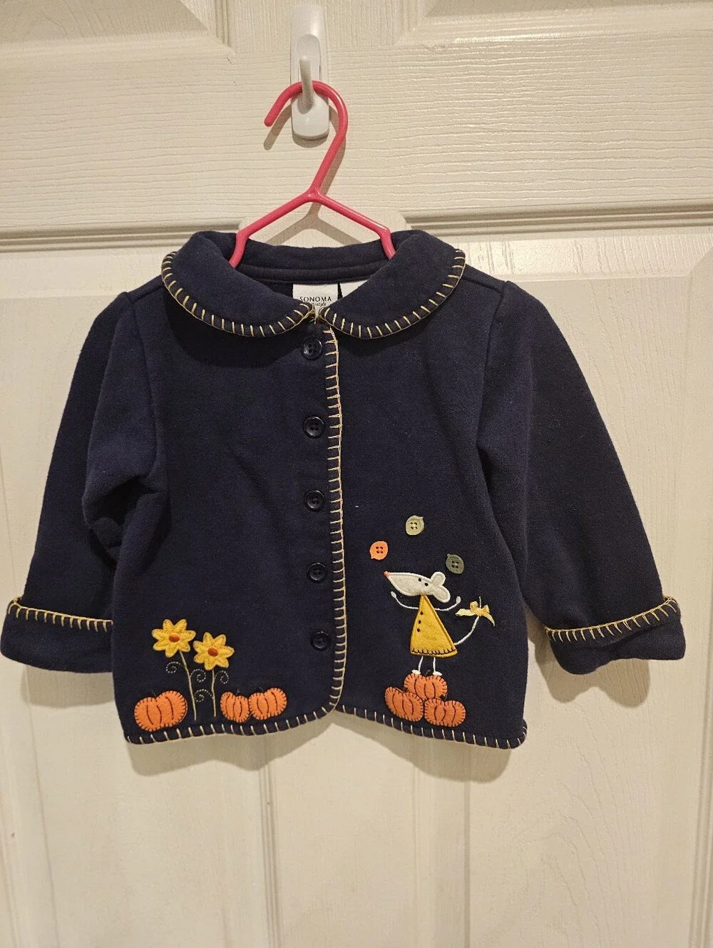 Sonoma Navy Kids Pea Coat with Pumpkin & Mouse Embroidery